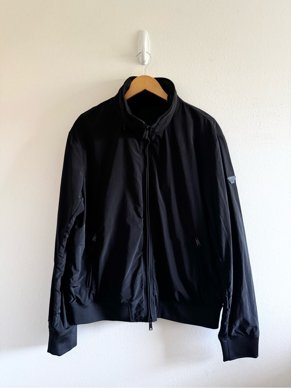 Emporio Armani Men's Black Lightweight Bomber with Hidden Hood Jacket size 56